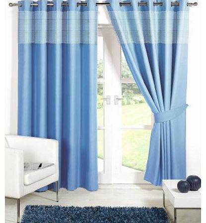 Viceroybedding Pair of BLUE 46`` Width x 54`` Drop , Childrens Gingham Thermal Eyelet / RingTop BLACKOUT Curtains INCLUDING PAIR OF MATCHING TIE BACKS, Winter Warm but Summer Cool by VICEROY BEDDING
