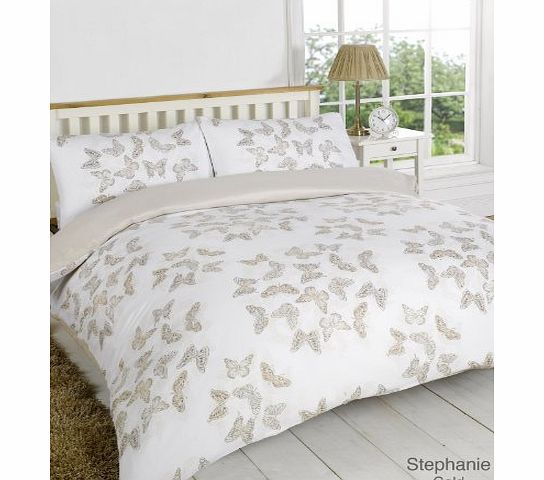 Viceroybedding Stephanie Reversible Gold and Cream Beige Butterfly Super King Bed Size Duvet Cover Set