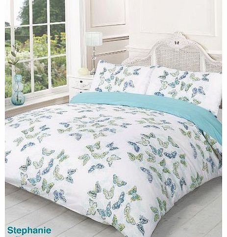 Stephanie Reversible Summer Butterfly King Bed Size Duvet Cover Set