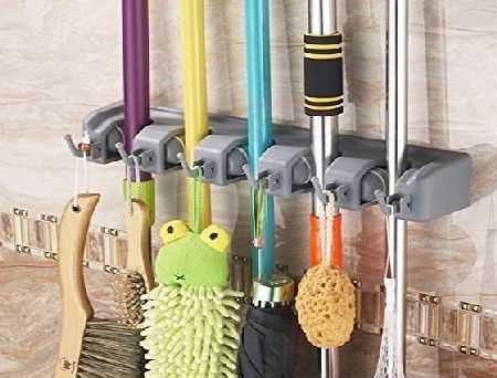 VICKMALL Mop and Broom Holder Non-slip Automatically Adjustable Positions With Hooks for Wall and Closet Mounted Hanger, Rakes, Garden , Sports Equipment Storage Solutions Garage Storage Systems Broom