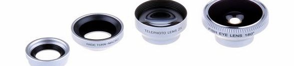 VicTop Magnetic Detachable Fish-Eye Wide Angle Micro Telephoto Lens 4-in-1 Kits Sliver for Smartphones and Tablets with flat camera