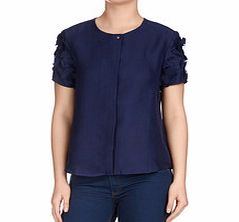 Victoria Beckham Navy pure silk collarless shirt