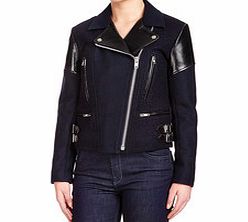Victoria Beckham Navy wool and leather mix biker jacket