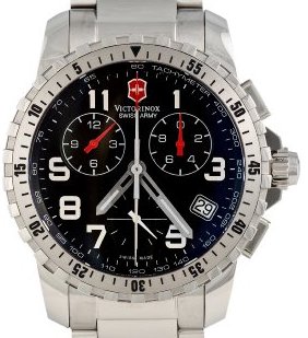 Victorinox Alpnach Chrono Mens Quartz Watch with Black Dial Chronograph Display and Silver Stainless Steel Stra