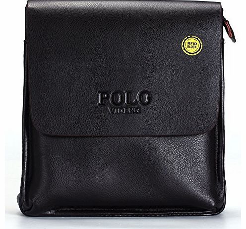 Newest RFID Blocking Secure Mens Leather Briefcase Shoulder Messenger Bag (Brown-V2)