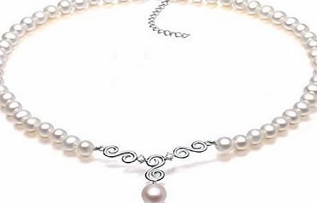 VIKI LYNN Pearl Necklace with Cultured Freshwater Pearl Pendant 18K Gold Plated Sterling Silver Wedding Necklaces,18Inch