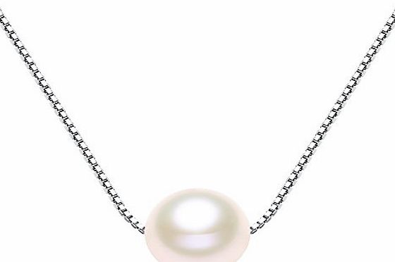 VIKI LYNN Silver Pearl Necklace Freshwater Single Pearl Necklace with 925 Sterling Silver Box Chain 8-9mm Cultured Pearl,18Inch