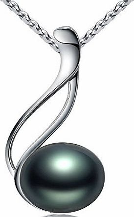 VIKI LYNN Tahitian Cultured Black Pearl Pendant 9-10mm Round with 925 Sterling Silver Necklace 18`` Grandma and Mum gifts Jewellery for women