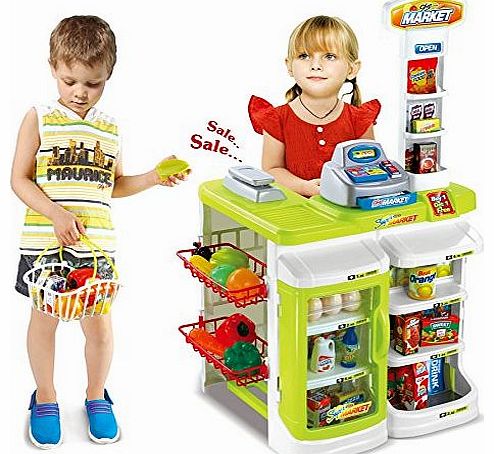 22 Pieces Childrens Kids Pretend Play Grocery Food Market Shop With Basket Toy (Green)