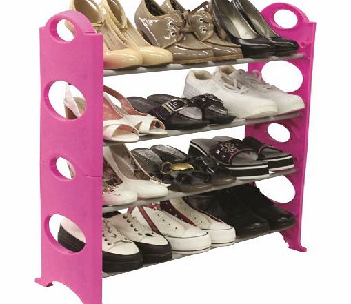 Vinsani 4 TIER SHOE RACK SHELVE ORGANISER AVAILABLE IN PINK, BLACK AND WHITE (Pink 4 Tier)