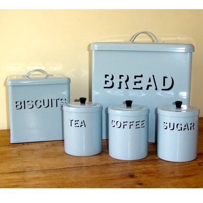 Vintage BLUE Enamel Bread Bin set