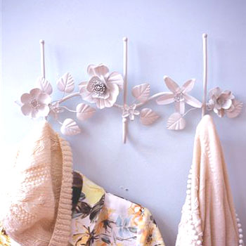 Vintage Row of 3 Hooks with Corsage Flowers