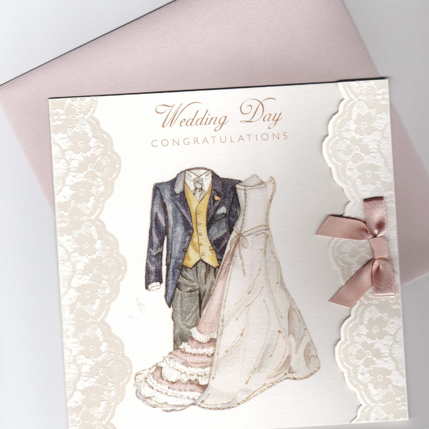 Vintage Wedding Day Congratulations Card with Bow