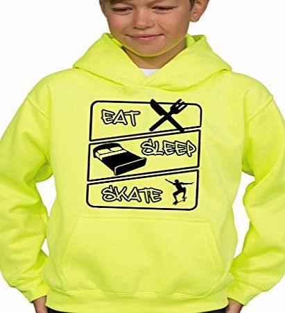 Vinylworld Boys AWD Electric Fluorescent Sweater Hoodie Eat Sleep Skate (12-13 years, fluorescent yellow)