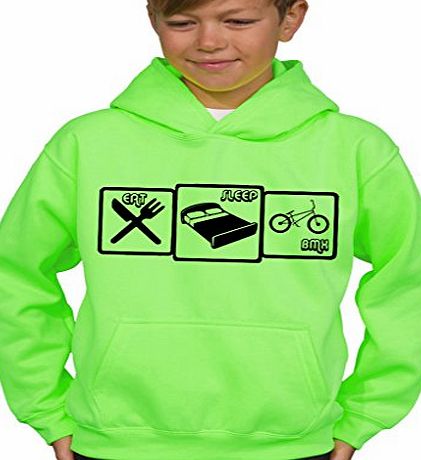 Vinylworld Boys Electric Fluorescent Green Sweater Hoodie Eat, Sleep, BMX (9/11 years)