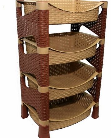 Galaxy HQ Light Brown & Brown 4 Tier Plastic Fruit Vegetable Kitchen Storage Rack Trolley