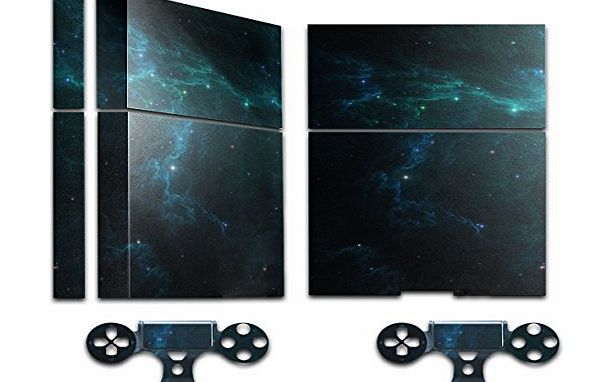 Virano Space 10055, Milky Way, Skin Sticker Decal Vinyl Wrap Cover Protector with Leather Effect Laminate and Colorful Design for PS4 Play Station 4 Set for Game Console and 2 Controllers.