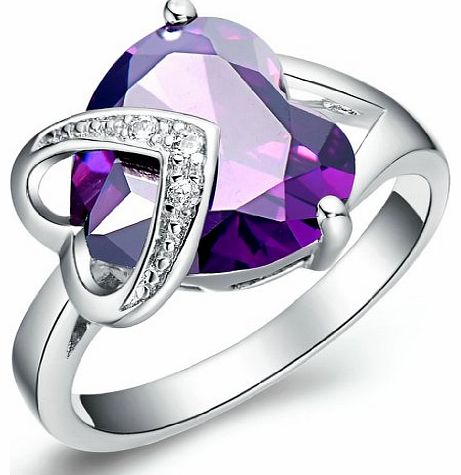 VIRGIN SHINE  Platinum-Plate Overlapping Rhinestones Hearts Ring Purple
