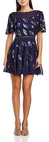 Virgos Lounge Womens Gia Cocktail Short Sleeve Dress, Blue (Navy/Navy Beads), Size 6