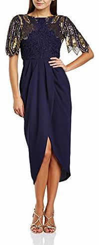 Virgos Lounge Womens Lena Midi Tulip Cocktail Short Sleeve Dress, Blue (Navy), Size 8