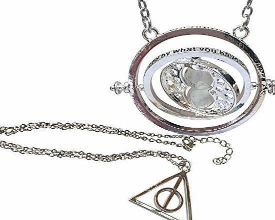 Vision Creations Wizardy Jewellery Double Pack Silver Hourglass And Triangle Necklace With Spinning Centre Symbol