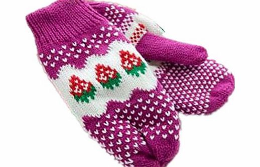 Viskey Fashion Lady Girls Strawberry Knitted Keeping Hands Warm Gloves, Rose Red