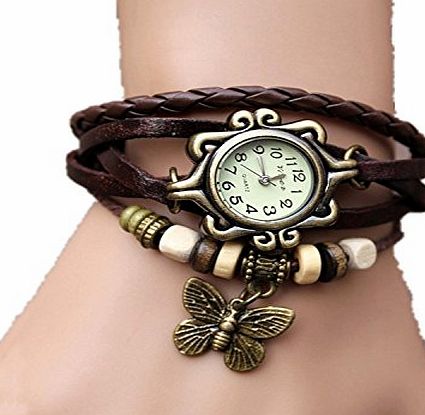 Viskey Original Women Vintage Watches,Bracelet Wristwatches Butterfly Pendant, Coffee