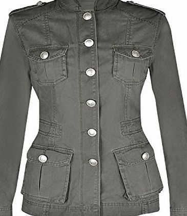 LADIES MILITARY STYLE Summer JACKET (10(38), Silver Button Khaki)
