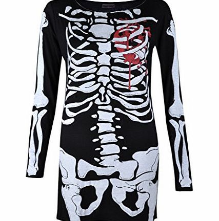 Vitageclothing Womens Ladies Halloween Skeleton Skull Bone Red Blood Heart Girls Bodycon Costume Novelty Party Dress Tunic Plus Size 8-10-12-14 16 18 20 (16-18, Red Blood Heart)