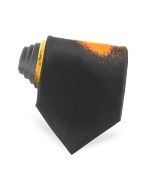 Handmade Black and Orange Ornamental Print Silk Tie