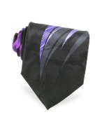 Handmade Black and Purple Ornamental Print Silk Tie