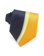 Vitaliano Pancaldi Handmade Blue and Yellow Ornamental Print Silk Tie