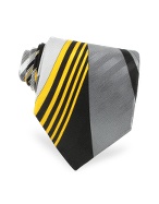 Vitaliano Pancaldi Handmade Yellow Stripes Printed Silk Tie