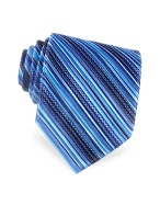Vitaliano Pancaldi Limited Edition Blue Lines Hand-Pleated Silk Tie