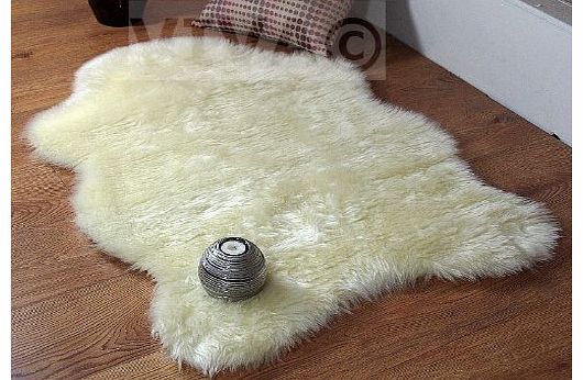 Viva Home Single sheepskin style faux fur rug Ivory cream 100 x 70 cm washable non-slip furry mat kids