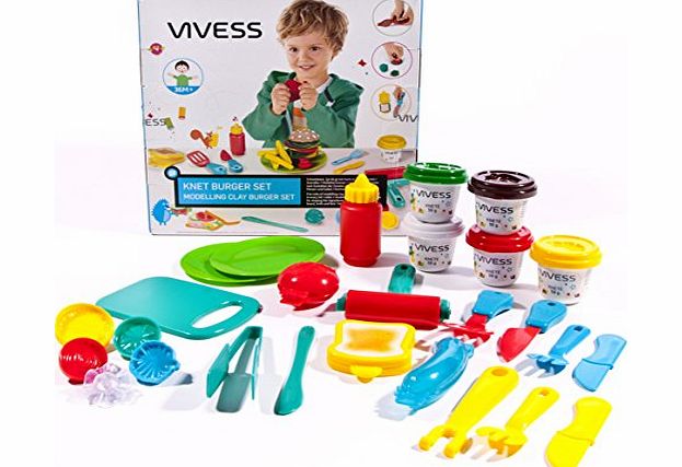 Vivess Childrens Clay Modelling Dough Play Set - Kitchen/Burger Theme