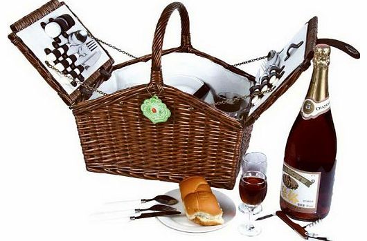 Vivo Country Willow Picnic Hamper / Basket for 4 Person