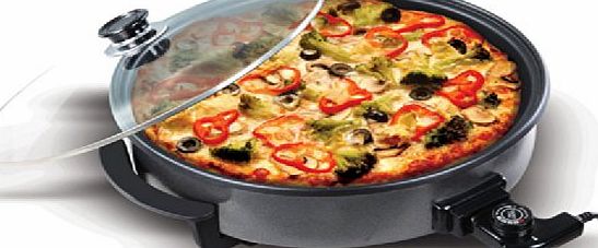 Large 40cm Round Multi Cooker with Glass Lid 1500W Non Stick Surface with Cool Touch Handles Suitable for Frying Pan Oven Bake Fry Roast Stew Boil Pizza fried, stewed, grilling, refining, baking or ro
