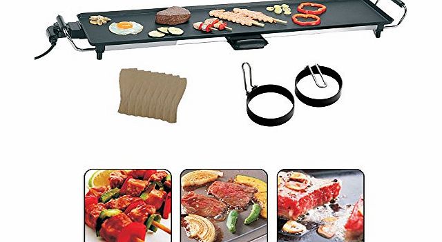 Vivo XXXL Electric Teppanyaki Large Table Top Grill Griddle BBQ Barbecue Camping 8 Spatulas and 2 X Non-Stick Egg Rings with Folding Handles 2000 Watts 90cm X 23cm
