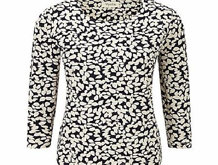Viyella Leaf Print Top, Navy/Champagne