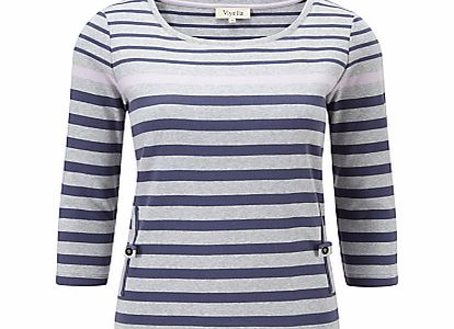 Viyella Petite Striped Jersey Top, Purple