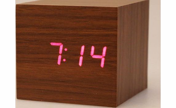 Vktech 2 x AAA/ USB Powered Mini Wooden Clock LED Digital Desktop Alarm Clock