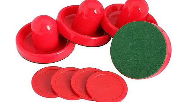 Vktech 4Pcs Air Hockey Table Goalies with 4pcs Puck Felt Pusher Mallet Grip Color Red