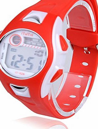 Vktech Children Boys Girls Swimming Sports Digital Wrist Watch IT-628 Waterproof (Red White)