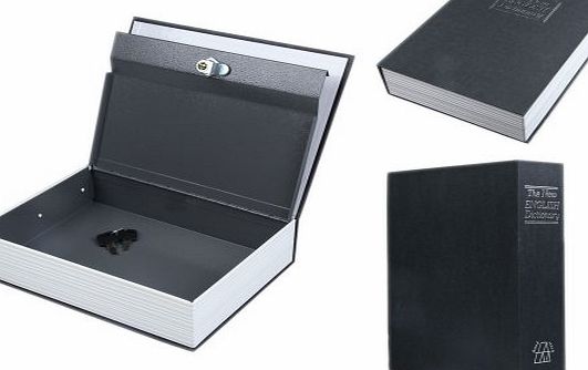 Dictionary Book Design Metal Case lock Cash Jewelry Security Storage Box (L, Brown)