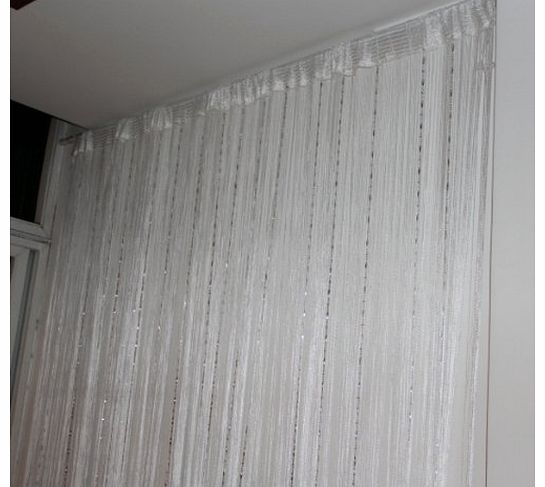 Vktech Romantic Solid Color Fringe Door Curtain Drape String with Bead Chain 1X2M (White)