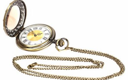 Unique Vintage Big Roman Numeral Gold Face Pocket Watch with Metal Chain (Numeral)