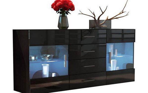 Vladon Sideboard Chest of Drawers Bari in Black / Black High Gloss