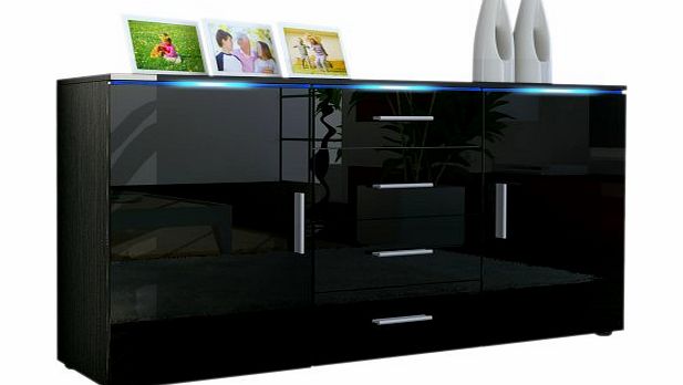 Vladon Sideboard Chest of Drawers Faro in Black / Black High Gloss