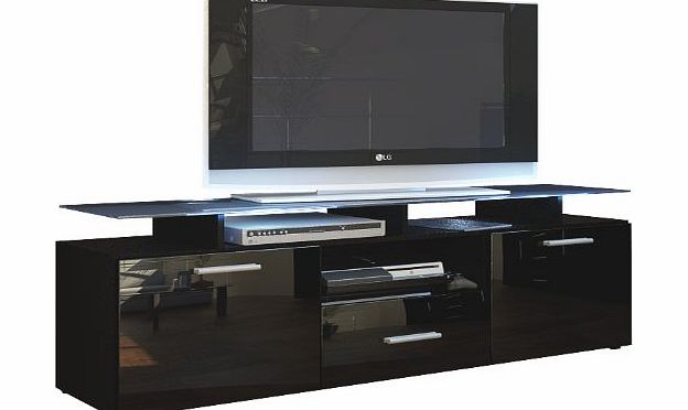 Vladon TV Stand Unit Almada in Black / Black High Gloss